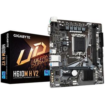 Gigabyte Mātesplate H610MHV21.0, atbalsta Intel Core 14. paaudzes, 4+1+1 hibrīda VRM, līdz 5600MHz DDR5, 1xPCIe 3.0 M.2, GbE LAN (H610MHV21.0)