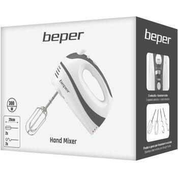 Beper Ручной миксер P102SBA100, 300 Вт, 5 скоростей, 4 насадки, турбо режим, насадки из нержавеющей стали (P102SBA100)