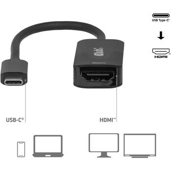 Club3D CAC-2505 USB-C-HDMI adapteris, 8K60Hz, DP Alt Mode, HDCP 2.3, DSC1.2a, 0.12m, melns (CAC-2505)