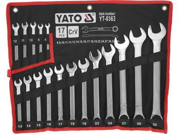 Yato набор комбинированных ключей YT-0363, 17 шт, 8-32 мм, CrV, DIN 3113, 12-гранный, 15°, сатин (YT-0363)