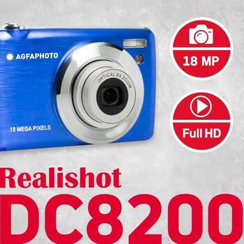 Agfa Photo Цифровая камера DC8200BL, 18 МП, 2.7'', 8x, 1080@30fps, 95g, USB 2.0, CMOS, 32GB SD (DC8200BL)