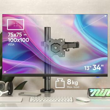 Onkron monitors kabeļa pagarinātājs D121E-B, 13-34 collas, maksimālā slodze 8 kg, VESA 75x75, 100x100 mm, slīpums -45° līdz +45° (D121E-B)