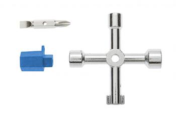 Hogert HT1W760 atslēga sadales skapjiem, 76 mm, cinkots cinks, 2 kvadrātveida caurumi 5/8 mm, 10 mm trīsstūra, 9 mm spalvurbis (HT1W760)