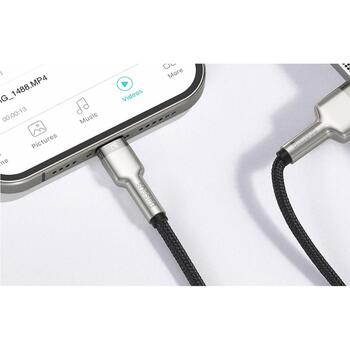 Baseus vads Cafule CALJK-A01, 1 m, 2.4 A, USB Type-A uz Lightning, 480 MB/s, neilons, cinks, melna, sudraba (CALJK-A01)