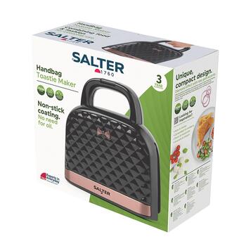 Salter Rokassomiņas sviestmaižu tosteris EK3677FVDE, 750 W, 2 maizītes, melns/rozā, termoizolēts korpuss, nepiedegošs pārklājums (EK3677FVDE)