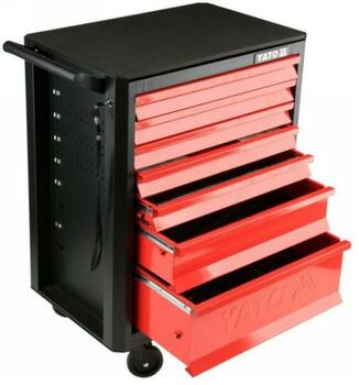 Yato YT-09000 instrumentu skapis, 7 atvilktnes, 93.2x66.5x45.3cm, tērauds, centrālā slēdzene, 4 riteņi, 2 bremzētas, 127mm, 20kg (YT-09000)