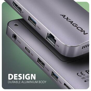 Axagon док-станция HMC-12GM2, USB 10Gbps, 3x USB-A, USB-C, HDMI, DP, RJ-45, M.2, SD/mSD, аудио, PD 100W (HMC-12GM2)