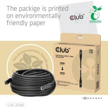 Club3D USB-C kabelis CAC-2580 15m, 10Gbps, 60W, melns, USB-C / USB-C (CAC-2580)
