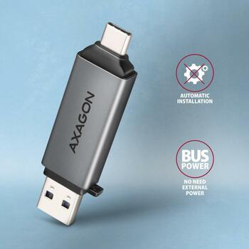 Axagon Читатель карт памяти CRE-DAC USB 3.0 Type-A/Type-C 5000 Mbit/s 2 слота, совместимые карты памяти: MicroSD, SD, MMC, серый (CRE-DAC)