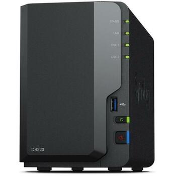 Synology NAS хранилище DS223, 2 отсека, 1 RJ45, 3 USB 3.2, 2 ГБ памяти, EXT4, готов к использованию (DS223)
