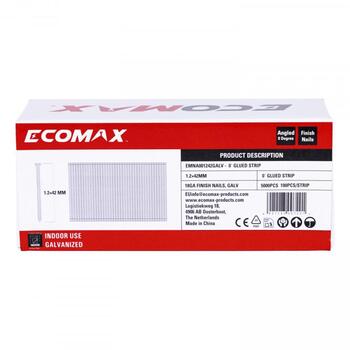 Ecomax отделочные гвозди EMNA001242GALV&EMX, 42x1,2 мм, 18GA, 5000 шт, электрогальванизированные, 0°, 100 шт/полосе (EMNA001242GALV&EMX)