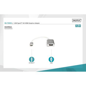 Digitus USB-C 3.2 Gen 1 на HDMI графический адаптер DA-70836, 3840x2160, 60Hz, 1x USB-C, 1x HDMI, алюминиевый корпус, 0,2 м (DA-70836)