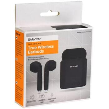 Denver TWE-46 111191120260, беспроводные наушники, Bluetooth 5.0, 10 мм, 16 Ом, 3 ч, 70 г, черные, встроенный микрофон (111191120260)