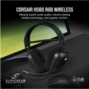 Corsair spēļu austiņas HS80 RGB CA-9011235-EU, 50 mm, 32 Ohm, 20-40000 Hz, 2.4 GHz, 20 h, Dolby Atmos, RGB, mikrofons (CA-9011235-EU)
