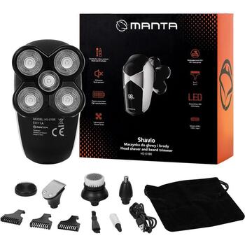 Manta Matu un bārdas trimmeris HS-01BK, 5 uzgaļi, IPX7, USB-C, 3 garuma iestatījumi, 90min uzlāde, 90min darbība (HS-01BK)