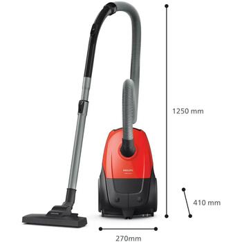 Philips пылесос XD1111/10, 800 Вт, 3 л, цилиндрический, сухая уборка, мешок для пыли, черный/красный (XD1111/10)