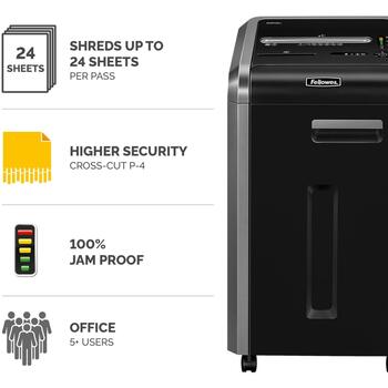 Fellowes Шредер 225Ci 24 листа Резка поперек 4 x 38 мм Уровень безопасности P-4 60 литровый контейнер (4622001)