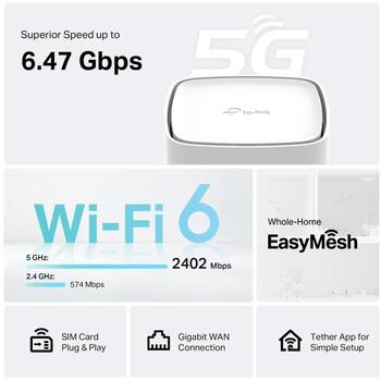 TP-Link Archer NX505 maršrutētājs, 5G, AX3000, 2.4/5 GHz, 3000 Mbit/s, 3x RJ-45, Wi-Fi 6, NanoSIM, balts (Archer NX505)