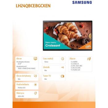 Samsung монитор QB24C LH24QBCEBGCXEN, 24 дюйма, 1920x1080, 250(cd/m2), WiFi, BT, 16:9, 14ms, 38.5W (LH24QBCEBGCXEN)