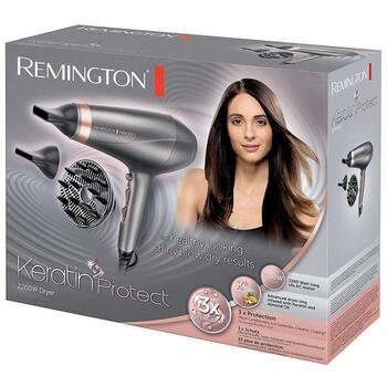 Remington фен для волос AC8820, 2200 Вт, 3 температурных режима, ионизация, насадка-диффузор, серебристый (AC8820)
