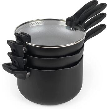 Russell Hobbs Saliekams metāla marmora katliņu un pannu komplekts RH01840EU7, 4 gab, 3,6 kg, melna, nerūsējošais tērauds (RH01840EU7)