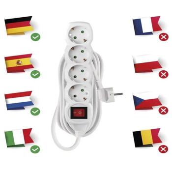 Emos Удлинитель P1425R, 5 м, 4 розетки, с выключателем, белый, ПВХ, 1,5 мм2, макс. нагрузка 3680 Вт, защита от детей (P1425R)