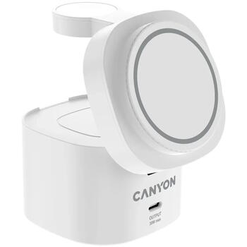 Kompakts bezvadu uzlādes statīvs ar 30 W maksimālo jaudu 65 W lādētāju un 1 m kabeli 4 in 1 Wireless Charging Stand Balts CNS-WCS405W CANYON (CNS-WCS405W)
