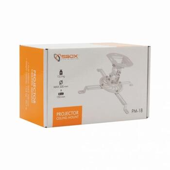 Sbox Projektora griestu stiprinājums PM-18, 13,5kg, -15° līdz +15°, 360°, Tērauds, 150mm, balta, pulvera pārklājums, 54-320mm (PM-18)