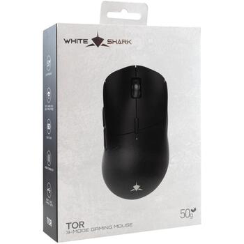 White Shark игровая мышь TOR WGM-5024 TOR-B, черная, 6200-12000 DPI, 1000 Hz, 6 кнопок, 300 mAh, 1.5 м, USB-C, BT 5.1, 2.4 GHz (TOR-B)