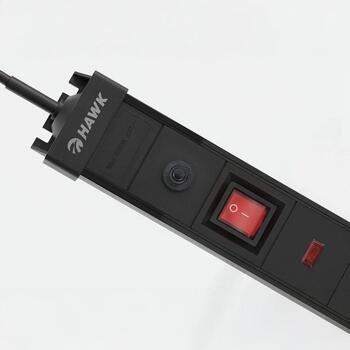 Hawk Удлинитель HWPS503BK, 3м, 5 розеток, 545 Дж защита от перенапряжения, 16 А автоматический предохранитель (HWPS503BK)