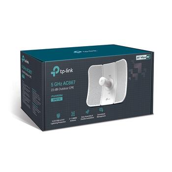 TP-Link CPE710 5 GHz AC867 23 dBi āra CPE piekļuves punkts/tilts 5 GHz līdz 867 Mbps 2× 10/100/1000 Mbps RJ45 IP65 PoE Balta (CPE710)