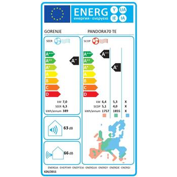 Gorenje Gaisa kondicionieris 20003754 PANDORA70 TE, 7000W, 7100W, SEER 6.3, EER 3.14, R32, 2800m³/h, A++, A+, 66dB (20003754)