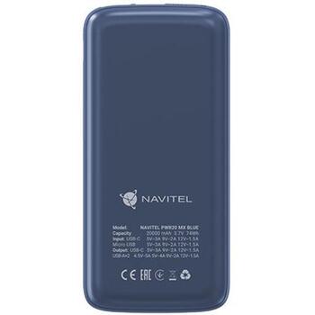 Navitel Power Bank PWR20 MX Blue, 20000mAh, 3.7V, 74Wh, 2 USB-A порта, двунаправленный USB-C порт (PWR20 MX Blue)