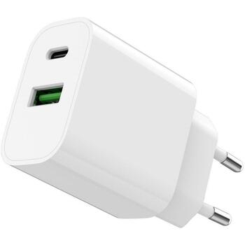 Gembird Зарядное устройство TA-UC-PDQC20-01-W 20 Вт, 1x Type-C, 1x Type-A, QC 3.0, PD, AC, A 0.5, 100-240 В, Белый (TA-UC-PDQC20-01-W)