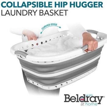 Beldray LA072979PGRYFEU7 Collapsible Hip Hugger Laundry Basket 37L, White/Grey (LA072979PGRYFEU7)