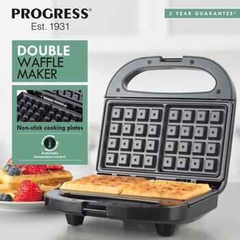 Progress Vafeļu panna EK5852PVDE, 899W, 2 vafeles, nepiedegošs pārklājums, gatavības indikators, siltumizolēts rokturis (EK5852PVDE)