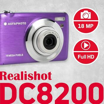 Agfa Photo Цифровая камера DC8200PR, 18 МП, 2.7'', 8x, Full HD 1080p, USB 2.0, Встроенная вспышка (DC8200PR)