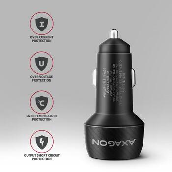Axagon Автомобильное зарядное устройство PWC-PQ48 48W, 2xUSB, 12-24V, QC4+, PD3.0, быстрая зарядка, защита от перегрузки (PWC-PQ48)