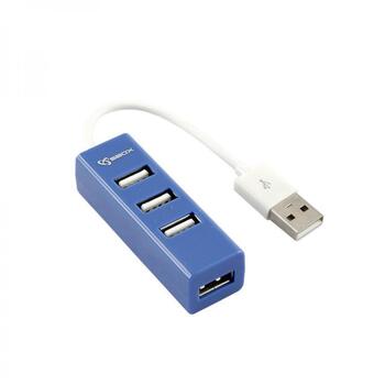 Sbox USB хаб H-204BL, 4 порта, 480 Mbit/s, 5 V, 0.5 A, синий, ABS, Plug and Play, hot-swap (H-204BL)