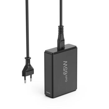 Hama 00201979 зарядное устройство, GaN, 65W, 2xUSB-C, 2xUSB-A, PD, QC 3.0, 1.5m, черный (00201979)