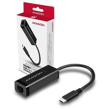 Axagon USB-C гигабитный Ethernet адаптер ADE-SRC, 1000 Mbit/s, 1 RJ-45 порт, USB питание, Plug and Play, поддержка VLAN (ADE-SRC)