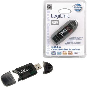 LogiLink Считыватель карт памяти CR0007, USB 2.0, 480 Мбит/с, SD, SDHC, MMC, RS-MMC, черный (CR0007)