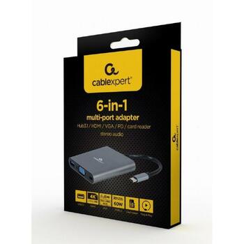Gembird Адаптер A-CM-COMBO6-01, 1 USB-C, 1 USB 3.1, 1 аудио вход, 1 слот для SD карты, 1 слот для MicroSD карты (A-CM-COMBO6-01)