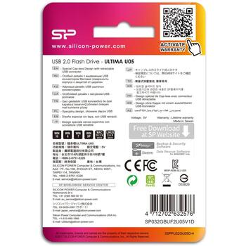 Silicon Power USB флеш-накопитель Ultima U05 SP032GBUF2U05V1D, 32GB, USB 2.0, Type-A, синий, матовая поверхность, LED индикатор (SP032GBUF2U05V1D)