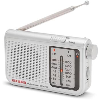 AIWA RS-55/SL карманное радио, FM 88–108 МГц, AM 530–1600 кГц, динамик 57 мм, разъём 3,5 мм, 2×AA, серый (RS-55/SL)