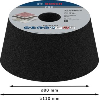 Slīpakmens,konisks K 24, D 70X110 mm, Lielām leņķa slīpmašīnām ar fiksācijas uzgriezni PRO METAL KONISKA KAUSVEIDA SLĪPRIPA, 1608600239, BOSCH (1608600239)