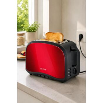 Brock BT 1002 RD tosteris, 800W, 2 maizītes, sarkans, nerūsējošais tērauds, 6 līmeņi, atkausēšana, uzsildīšana (BT 1002 RD)