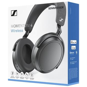 Sennheiser наушники M4AEBT Momentum 4 509266, 60 Ом, 42 мм, Bluetooth 5.2, шумоподавление, 60 ч, черные (509266)