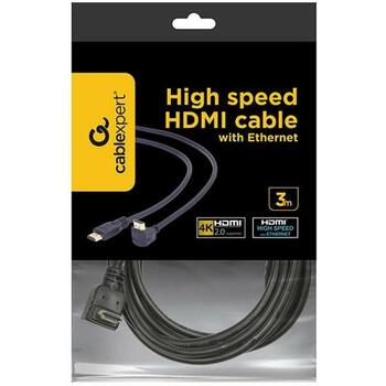 Gembird HDMI-HDMI кабель 3м CC-HDMI490-10 4K UHD 60Hz, 10 Гбит/с, 90 градусов угол, Черный (CC-HDMI490-10)