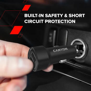 Auto lādētājs ar 24 W jaudu un divām USB A izejām OnDrive 24 2×USB-A Melns CNE-CCABR2AA CANYON (CNE-CCABR2AA)
